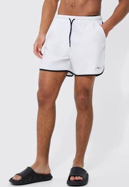Mens White Tall Man Signature Runner Swim Shorts