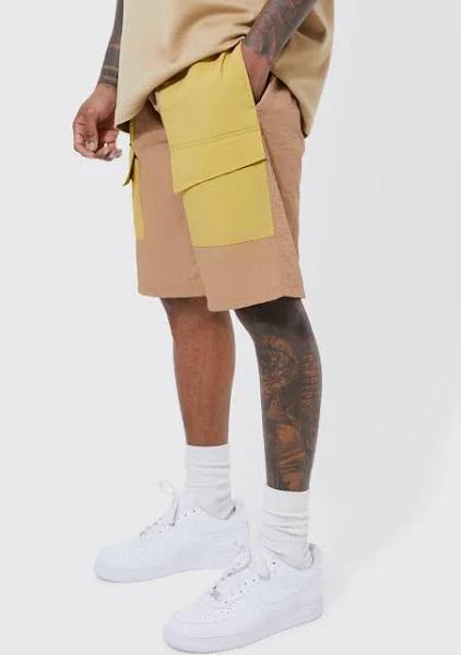 Mens Yellow Elastic Lightweight Comfort Cargo Short