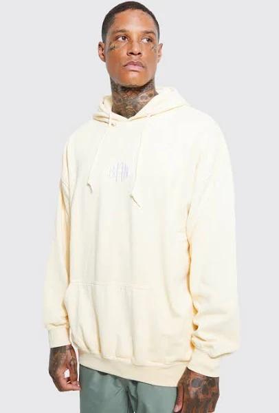 Mens Yellow Man Oversized Washed Hoodie