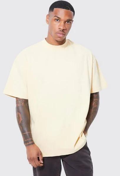 Mens Yellow Oversized Extended Neck Heavyweight T-Shirt