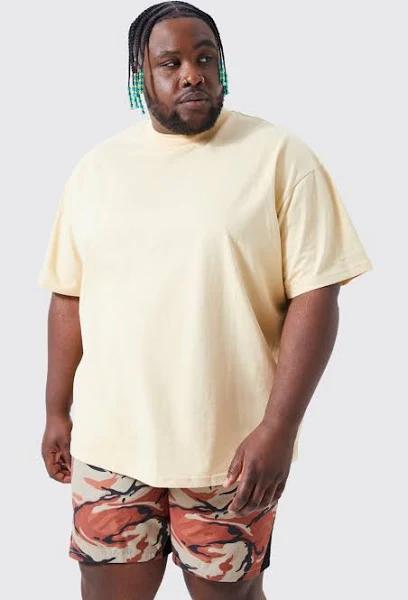 Mens Yellow Plus Oversized Extended Neck Heavyweight T-Shirt