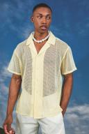 Mens Yellow Short Sleeve Boxy Open Weave Shirt