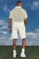 Mens Yellow Short Sleeve Boxy Open Weave Shirt
