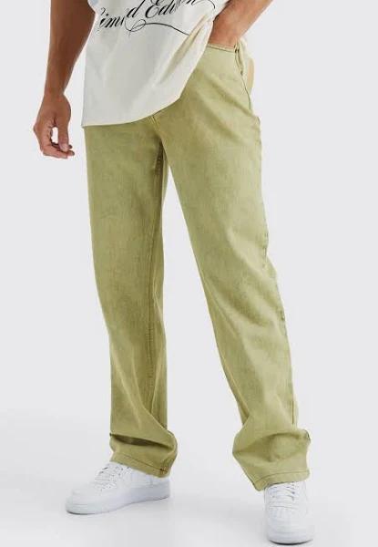 Mens Yellow Tall Relaxed Fit Acid Wash Jeans