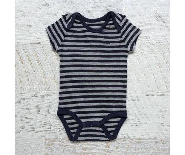 Merino Baby Short Sleeve Bodysuit Navy Stripe / 18-24M