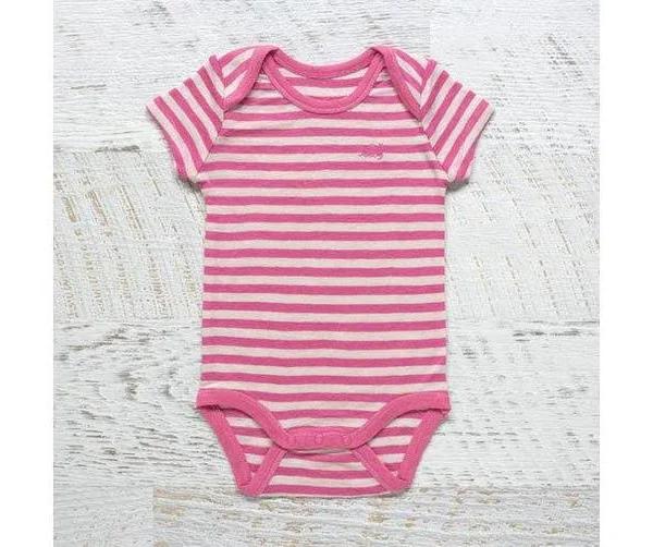 Merino Baby Short Sleeve Bodysuit Pink Sripe / 3-6M