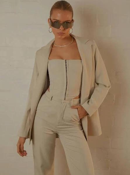 Mia Oversized Blazer - Stone Pinstripe Stone Pinstripe / AU 14