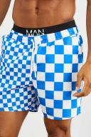Mid Length Checkboard Waistband Swim Shorts