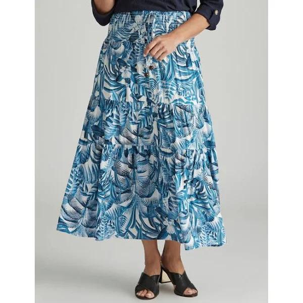Millers Tiered Maxi Rayon Skirt - Blue Leaf - Womens - Size 2XL - Ezibuy