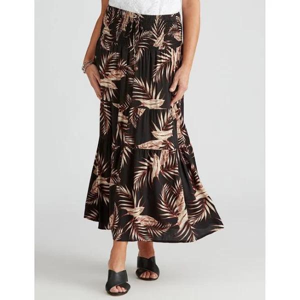 Millers Tiered Maxi Rayon Skirt Neutral Palm - L