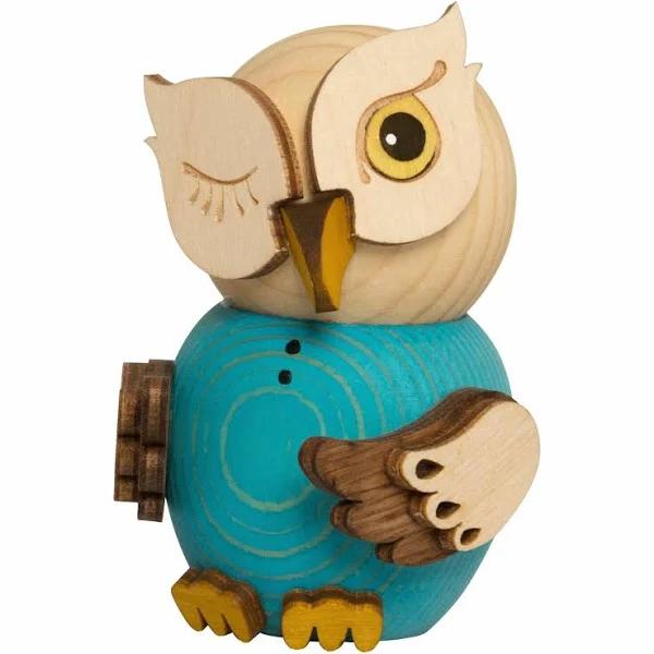 Mini Owl Blue (7cm/2.8 inch) TEXT_GOOGLE_BY - German Erzgebirge Craftsmanship