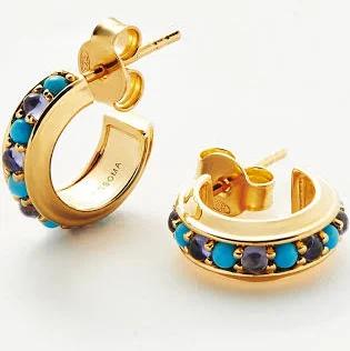 Missoma Hot Rox Gemstone Mini Hoop Earrings | 18ct Gold Plated Vermeil/Turquoise & Iolite