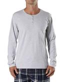 Mitch Dowd Henley Cotton Long Sleeve Sleep Tee in Grey Marle M