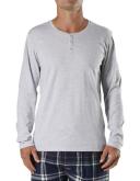 Mitch Dowd Henley Cotton Long Sleeve Sleep Tee in Grey Marle XXL