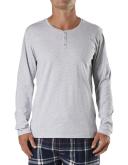 Mitch Dowd Henley Cotton Long Sleeve Sleep Tee in Grey Marle XXL