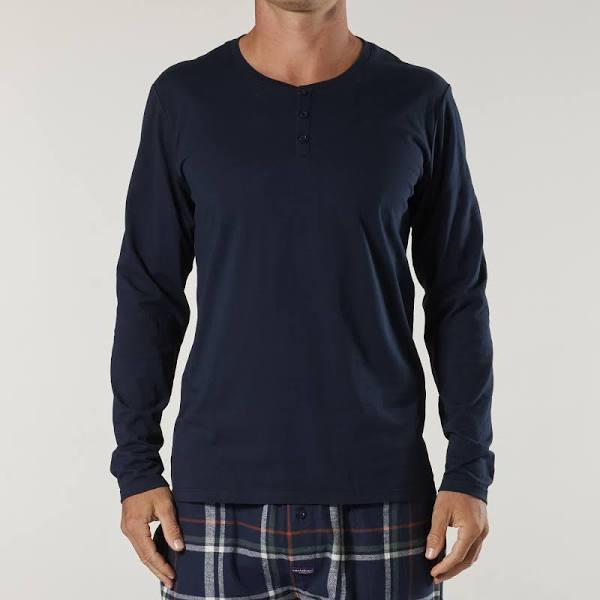 Mitch Dowd Men's Henley Cotton Long Sleeve Sleep Tee XXL