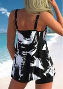 Modlily Black Graffiti Print Double Straps Tankini Top - S