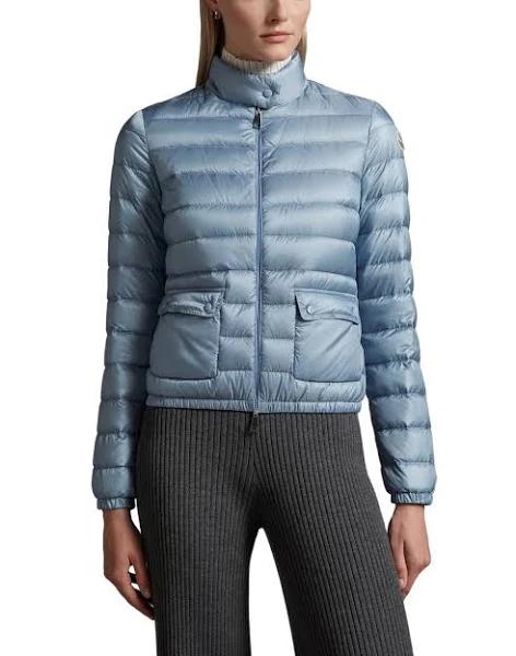 Moncler Lans Channel Quilted Down Moto Jacket in Light Blue