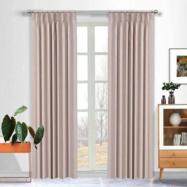 Morocco Pinch Pleat Blockout Curtain Drapes Linen W200cm D221cm