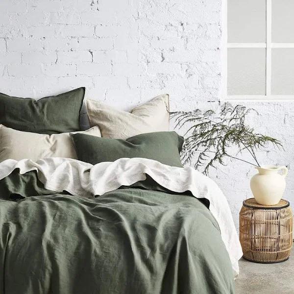 MyHouse Pure European Linen Quilt Cover Set Moss / Super King
