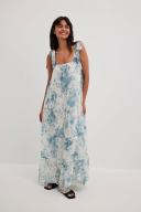 NA-KD x Julie Ferreri Tie Strap Tiered Midi Dress in Blue Floral Print