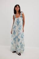 NA-KD x Julie Ferreri Tie Strap Tiered Midi Dress in Blue Floral Print