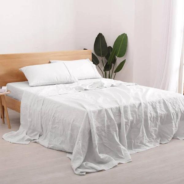 Natural Home Flax Linen Sheet Set White - Double Bed