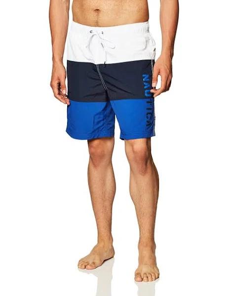 Nautica Men's Quick Dry Classic Logo Tri-Block Series Swim Trunk