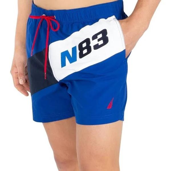 Nautica Men's Quick Dry Classic Logo Tri-Block Series Swim Trunk