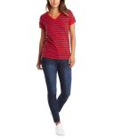 Nautica Women's Easy Comfort V-Neck Striped Supersoft Stretch Cotton T-Shirt