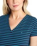 Nautica Women's Easy Comfort V-Neck Striped Supersoft Stretch Cotton T-Shirt