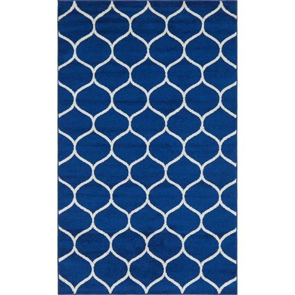 Navy Blue Trellis Frieze Rug 5x8
