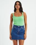 Neuw Women's Frenchie Rib Singlet Top Apple Green, Size Medium