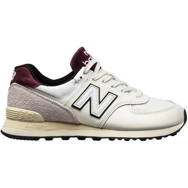 New Balance 574 Trainers in White and Burgundy