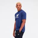 New Balance Essentials Stacked Logo Cotton Short Sleeve T-Shirt Navy Blue White - L