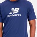New Balance Essentials Stacked Logo Cotton Short Sleeve T-Shirt Navy Blue White - L