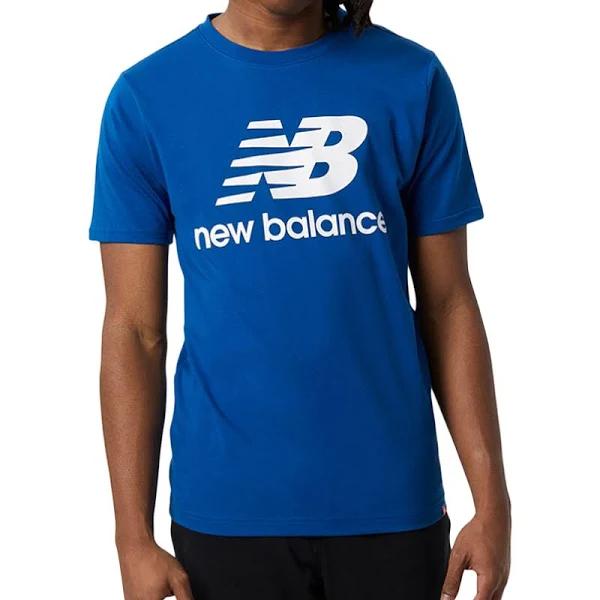 New Balance Essentials Stacked Logo Cotton Short Sleeve T-Shirt Navy Blue White - L