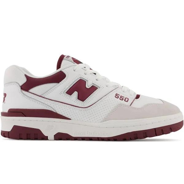 New Balance White & Burgundy 550 Sneakers