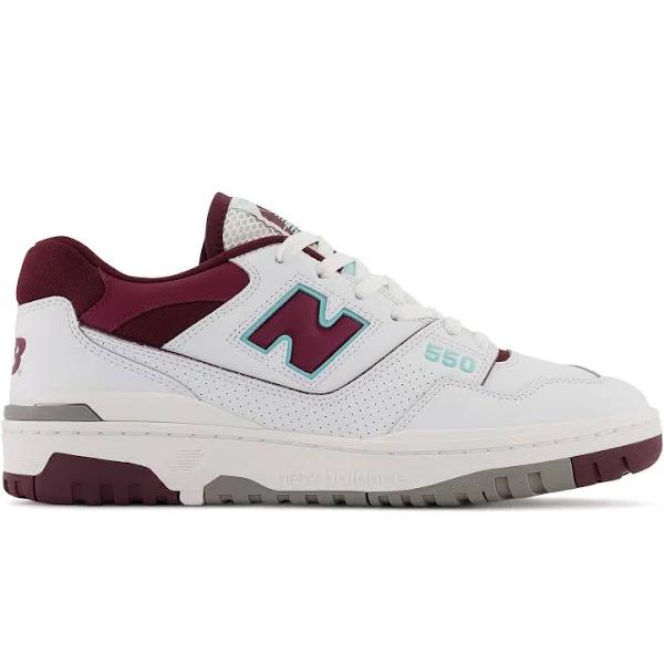 New Balance White & Burgundy 550 Sneakers