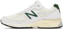 New Balance White & Green Made in USA 990v4 Sneakers
