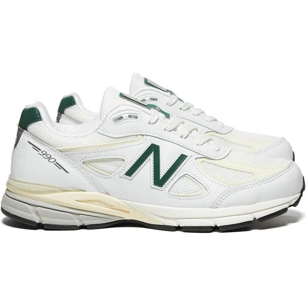 New Balance White & Green Made in USA 990v4 Sneakers