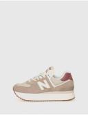 New Balance Women's 574+ Driftwood/Washed Burgundy/Sea Salt - Size 7