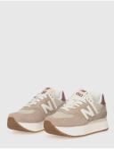 New Balance Women's 574+ Driftwood/Washed Burgundy/Sea Salt - Size 7