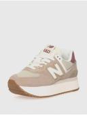 New Balance Women's 574+ Driftwood/Washed Burgundy/Sea Salt - Size 7