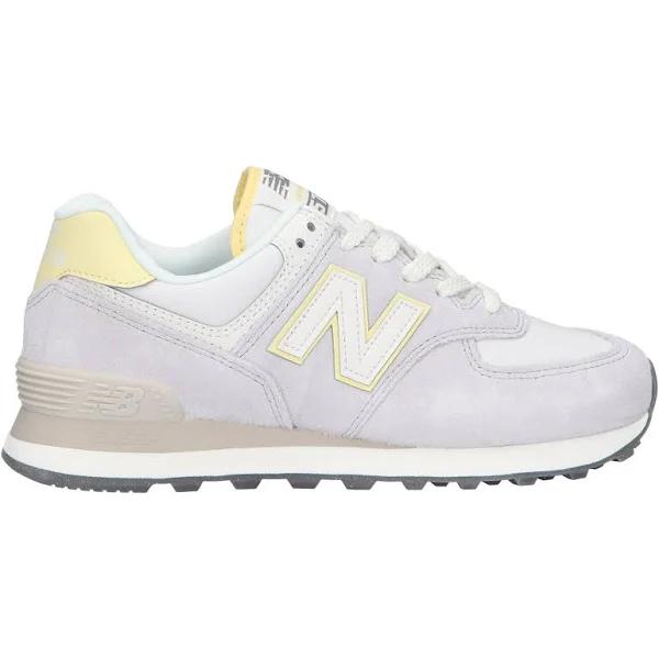 New Balance Women's 574 - Grey/White/Yellow (Size 8.5)