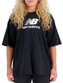 New Balance Women's Essentials Stacked Logo Cotton Oversized T-Shirt Black - Size M