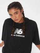 New Balance Women's Essentials Stacked Logo Cotton Oversized T-Shirt Black - Size M