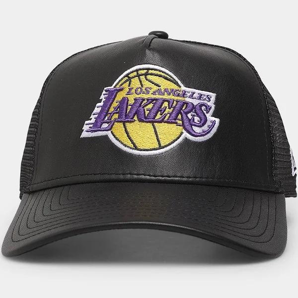 New Era Los Angeles Lakers 'PU Leather' 9Forty A-Frame Trucker Snapback Black Leather