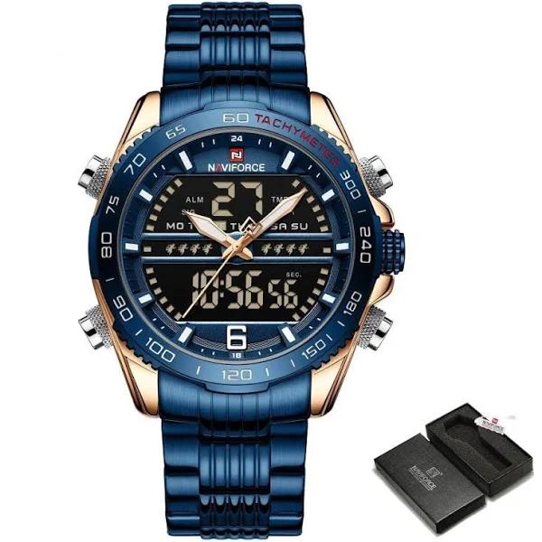 New Golden Mens Watches Dual Display