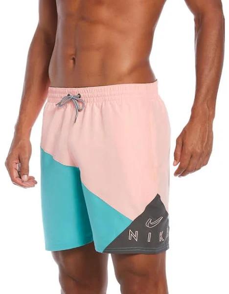 Nike Men's Board Short Iron Gray & Pink Logo Jackknife 7'' Volley Swim Shorts L